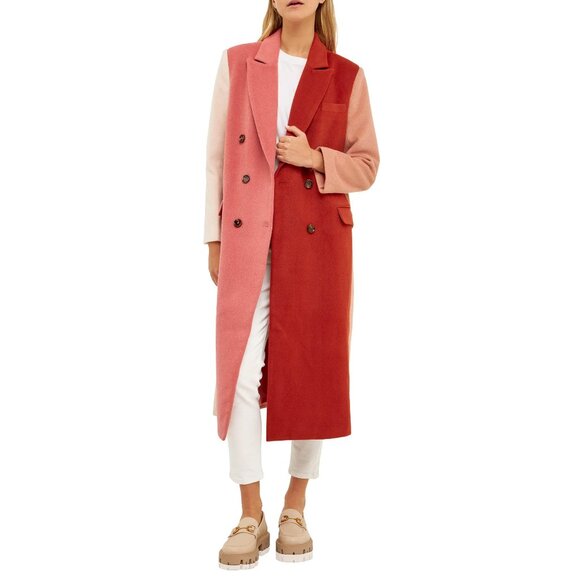 New English Factory Colorblock Wool Blend Coat Pink Red Medium $280 - Picture 1 of 7